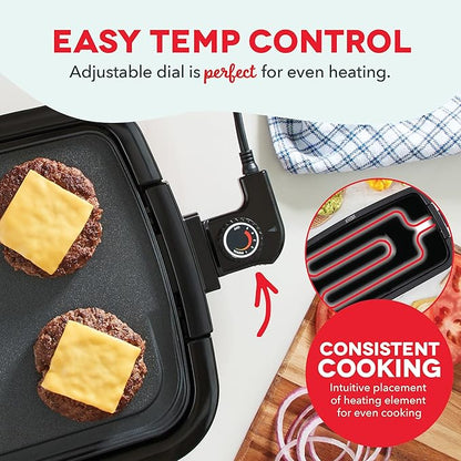 Dash Deluxe Everyday Griddle - Electric Griddle with Removable Plate - Nonstick, Easy-Clean Surface & Anti-Slip Base - Recipe Book Included - Navy
