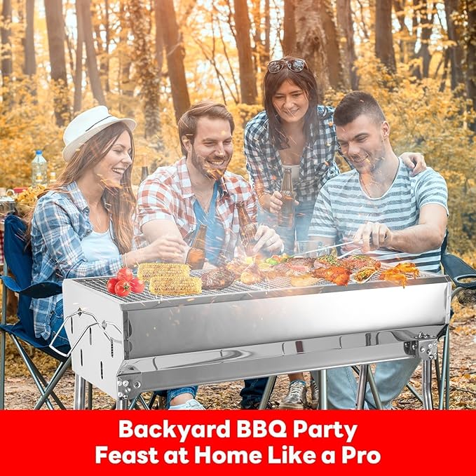 portable charcoal grill: Foldable charcoal grill - stainless steel Outdoor Barbecue Grill, suitable for camping and backyard grilling (small)