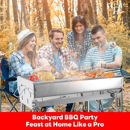 portable charcoal grill: Foldable charcoal grill - stainless steel Outdoor Barbecue Grill, suitable for camping and backyard grilling (small)