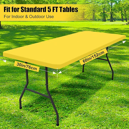 Smiry Rectangle Picnic Table Cloth, Waterproof Elastic Fitted Tablecloths for 5 Foot Tables, Washable Polyester Table Cover for Camping, Indoor and Outdoor (Yellow, 30"x60")