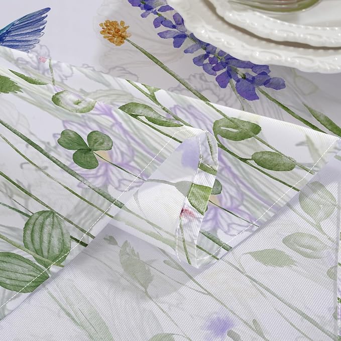 SASTYBALE Spring Summer Tablecloth, 52" x 70" Rectangular Watercolor Wild Flower Birds Plants Decorative Table Cloth Washable Water Resistant Table Cover for Party Picnic Dinner Decor, Colourful