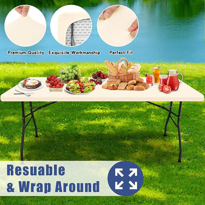 Moosfor Spandex 5 Foot Rectangle Table Cloth, Elastic Fitted Tablecloths for Picnic, Stretch Washable Patio Table Cover for Outdoor, Camping, Banquet and Parties (Champagne, 30"x60")