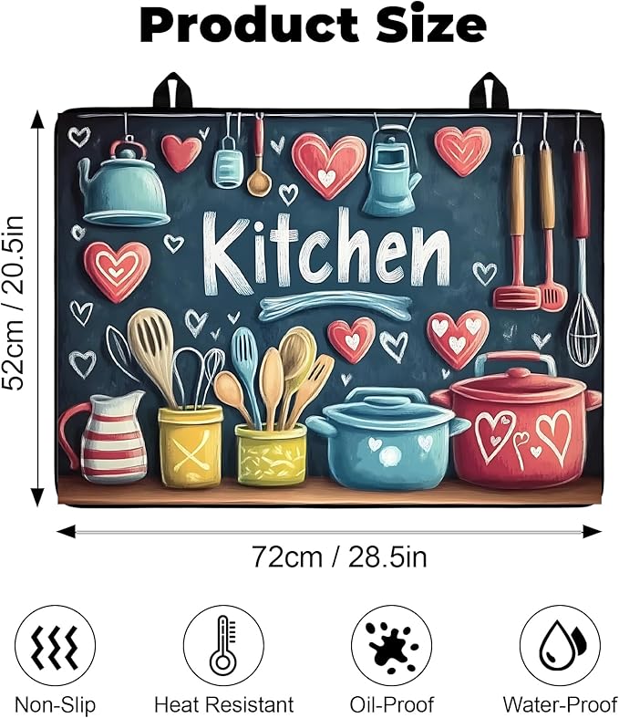 Heat-Resistant Glass Stove Top Cover with Anti-Slip Rubber Coating – Electric Stove Protector, Scratch-Resistant, Counter Space Decor Mat (Kitchen-Blue, 28.5"L x 20.5"W)