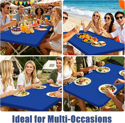 Moosfor Spandex 5 Foot Rectangle Table Cloth, Elastic Fitted Tablecloths for Picnic, Stretch Washable Patio Table Cover for Outdoor, Camping, Banquet and Parties (Blue, 30"x60")