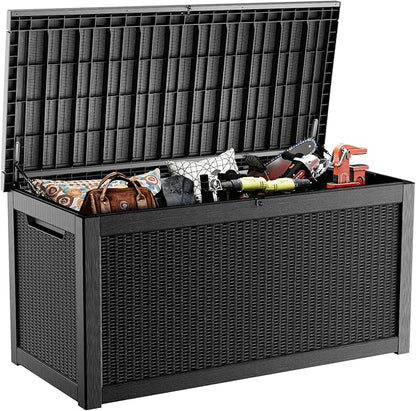 PatioZen 320 Gallon Large Resin Deck Box, Lockable Outdoor Storage Box for Patio Cushions Storage Furniture,Garden Tools, Pool Supplies, Weatherproof and UV Resistant (Black)