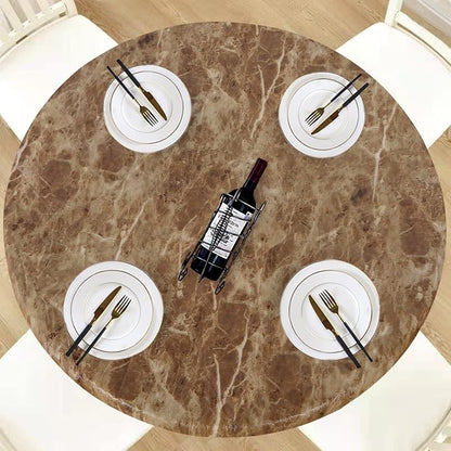 LUSHVIDA Round Waterproof Table Cover Elastic Vinyl Fitted Tablecloth Elastic Edged Plastic Table Cloth (Brown Marble, Best for Up to 36"-44" Round)