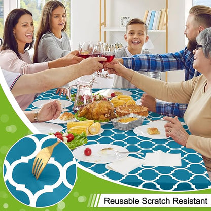 Smiry Oval Table Cloth, Waterproof Vinyl Tablecloths with Flannel Backing for Oval Tables, Wipeable Spillproof Plastic Tablecloth for Dining, Camping, Indoor and Outdoor (60"x102", Teal)