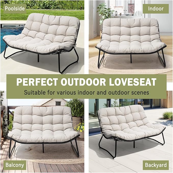 Crestlive Products Outdoor Couch，Patio Loveseat with Soft Cushions All Weather Patio Furniture for Porch/Balcony/Yard (3PC Beige)