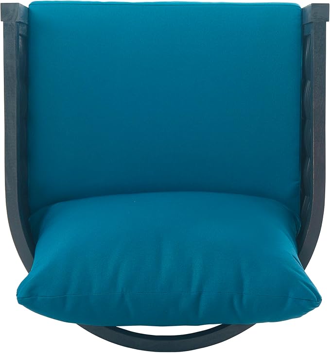 Christopher Knight Home Newine Acacia Wood Patio Accent Chair, Wooden Lounge Chair Outdoor, Wicker Club Chair with Removable Cushion, Comfy Reading Chair for Backyard/Garden/Balcony, Black+Dark Teal