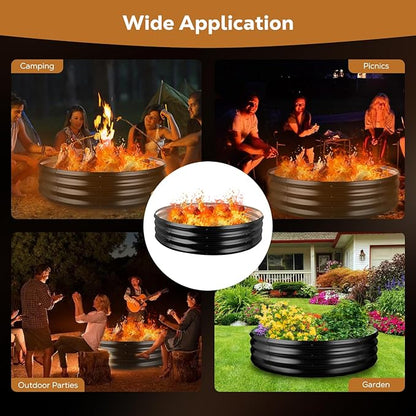 Raynesys 48 Inch Round Galvanized Fire Pit Ring, Round Galvanized Fire Ring, 4 Feet Diameter Round fire Pit, Outdoor fire Pit for Backyard, Camping, Bonfire, Black