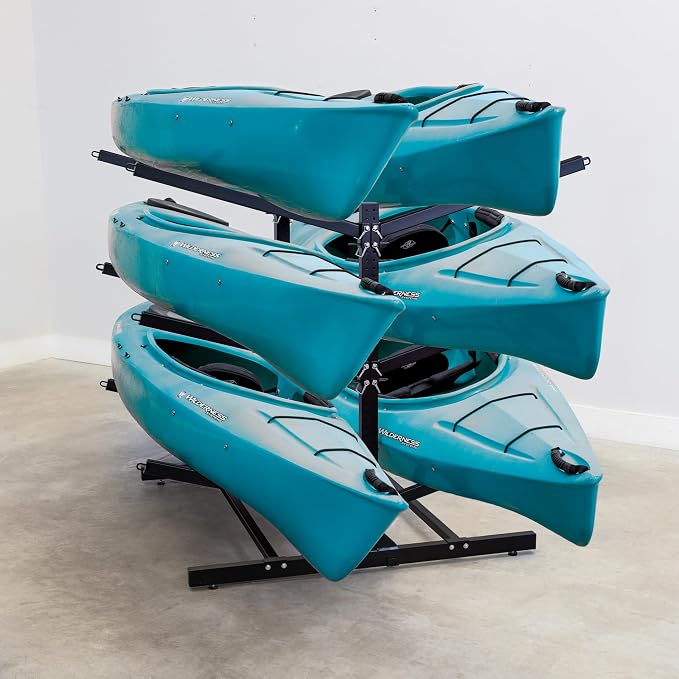 Teal Triangle Adjustable Freestanding Kayak Storage Rack, Holds 6 Kayaks | Outdoor Kayak Rack, Paddle Board Holder, Canoe Rack, Kayak Stand, Felt Padded Arms, Weather Resistant Steel
