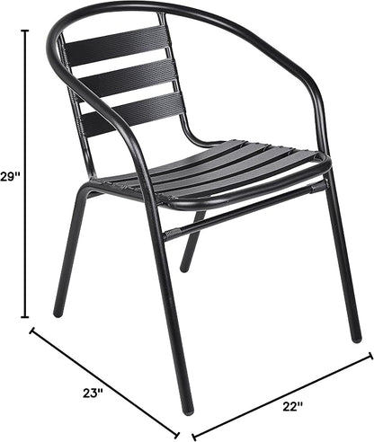 Indoor Outdoor Set of 10 Black Restaurant Metal Aluminum Slat Stack Chairs Lightweight