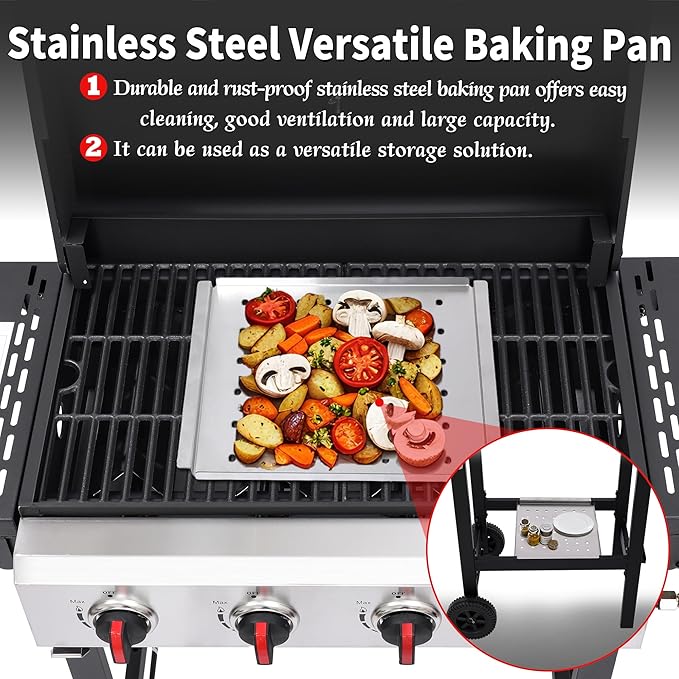 4-Burner Propane Gas Grill, 40,000 BTU Portable BBQ Grill with Cast Iron Grates & Foldable Side Shelves, Small Outdoor Gas Grill for Backyard Patio Camping Tailgating, Black