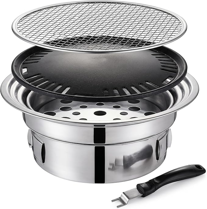 Korean Grill Korean Bbq Grill Portable Charcoal Grills With Non-stick Pan & Net Small Indoor/outdoor Charcoal