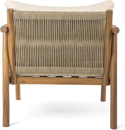 Christopher Knight Home Posey Acacia Wood Lounge Chair Outdoor Set of 2 with Removable Cushion, Solid Wood Patio Accent Chair, Patio Furniture Set Sofa Chair, Teak+Beige