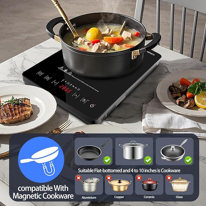 Electric hot plate 120°F~465°F Crystal Glass Surface Countertop Electric Cooktop1800W Automatic heat reduction and timer feature Easy to Clean Hot Plates for Cooking kitchen burner electric