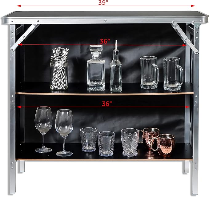 Trademark Innovations Skirt and Carrying Case Included Portable Bar Table, 2 Shelves, Silver