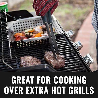 Grillaholics High Heat Resistant Grill Gloves + Vegetable Grilling Basket + Nonstick Grill Mat Bundle