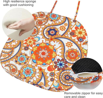 GUEGLSA Outdoor Waterproof Seat Cushions 14x14 inch, Non Slip Metal Chair Pad with Ties, U Shaped Metal Chair Cushion for Kitchen Dining Patio Chair, Set of 2, Orange Paisley