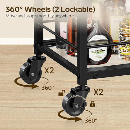 Bar Cart, 3-Tier Home Bar Serving Cart with Wheels, Drink Cart with Glass Holder, Beverage Cart, Rolling Kitchen Cart, for Home, Living Room, Transparent and Black BC03BK