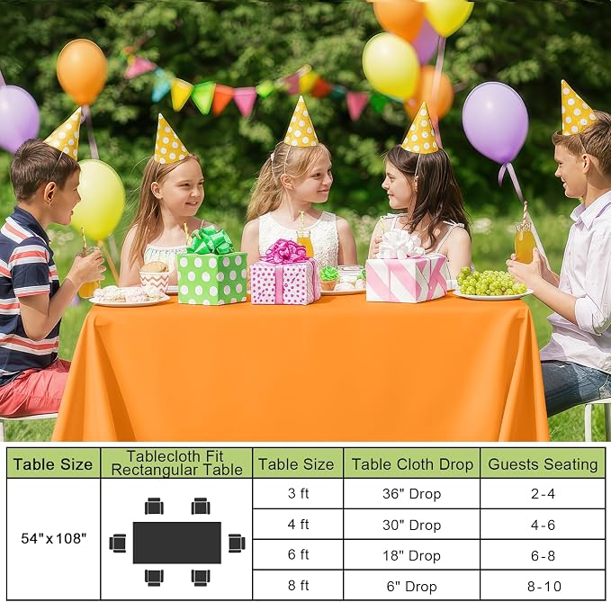 Smiry Disposable Table Cloth - 6 Pack, 54 x 108 Inch Waterproof Rectangle Tablecloths for Parties, Decorative Plastic Table Cover, Leakproof & Sturdy, Orange