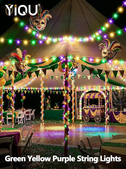 200 LED Extendable Green Yellow Purple Mardi Gras Lights Outdoor Indoor | 75.8FT, Timer & Memory Function,8 Modes,Plug in String Lights Waterproof for Creepy Halloween Party Tree Roof Graveyard Decor