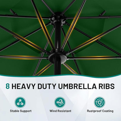 AreShark 9ft 3-Tier Patio Umbrellas, Outdoor Umbrella with 8 Sturdy Ribs UV Protection Windproof, Market Table Umbrella w/Push Button Tilt & Crank for Pool, Porch, Deck, Garden(Dark Green)