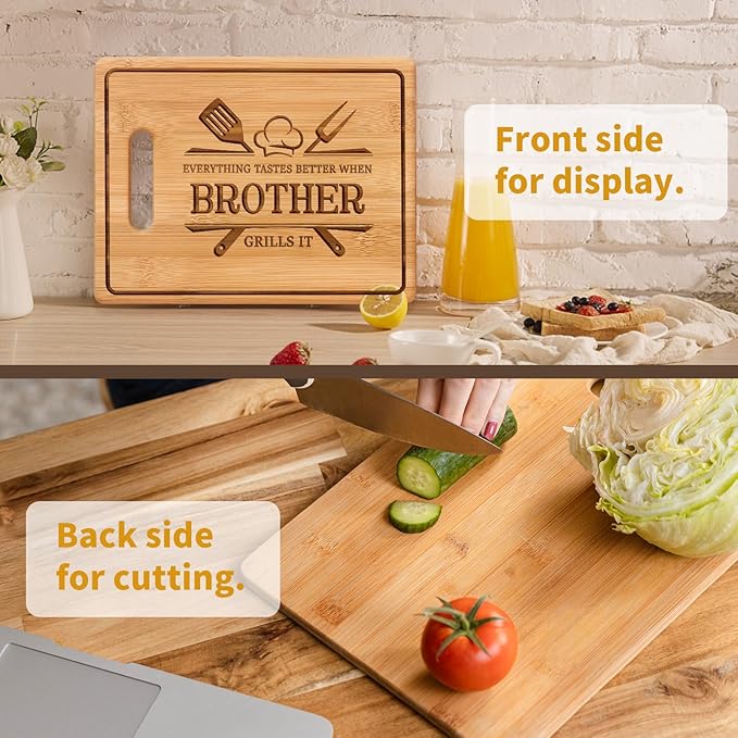 Gifts for Brother Gifts Adult, 11x8.5inch Engraved Bamboo Cutting Board, Fathers Day Christmas Birthday Gifts for Brother from Sister