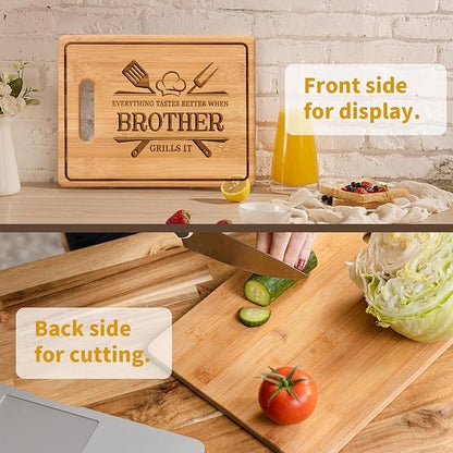 Gifts for Brother Gifts Adult, 11x8.5inch Engraved Bamboo Cutting Board, Fathers Day Christmas Birthday Gifts for Brother from Sister