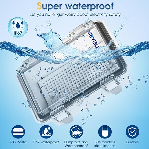 Waterproof Outdoor Project ABS Plastic Junction Box IP67 Weatherproof Dustproof Enclosure with Hinged Cover, Mounting Plate,Wall Brackets for Power Project (Clear,5.9"x3.9"x2.8")