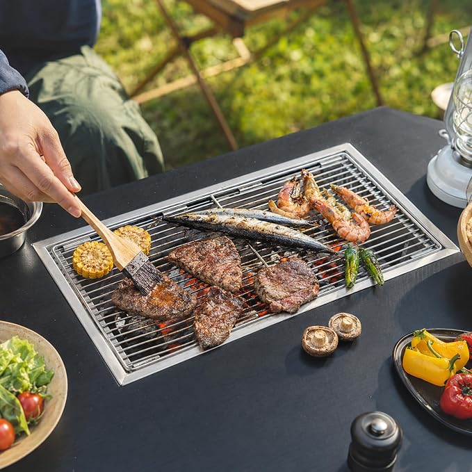 Portable Stainless Steel Charcoal Grill, Foldable Tabletop BBQ Grill for Camping, Backpacking, Hiking, Picnic - Ultra Compact & Lightweight