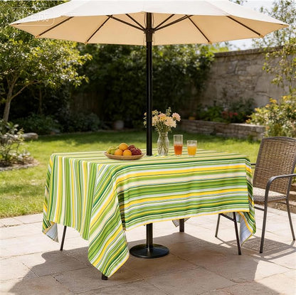 SquarePie RectangleOutdoor Tablecloth with Umbrella Hole and Zipper, 60x104 inch Green Stripe, Spillproof Water Resistant Patio Table Linen Cloth for Spring Summer Picnic Garden Poolside