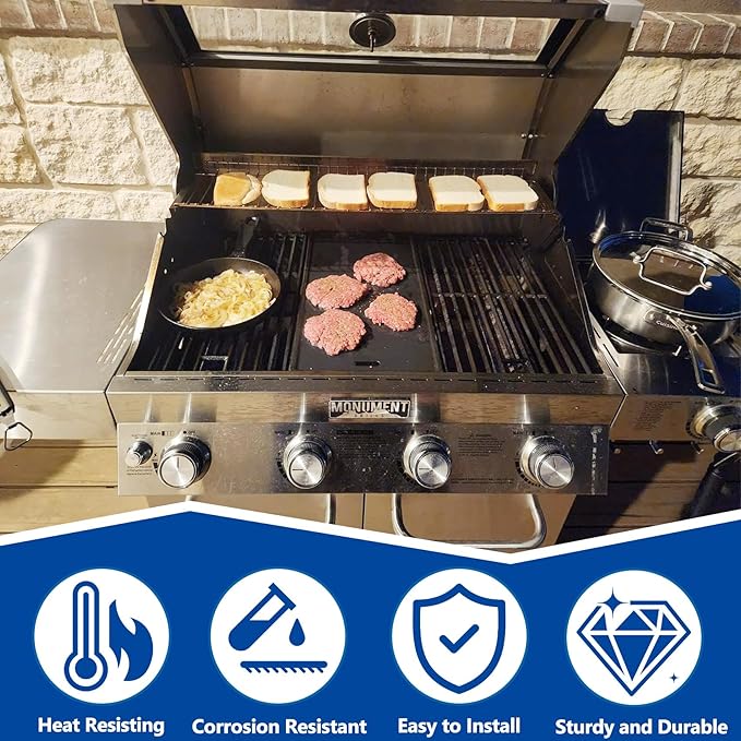 SafBbcue Replacement Parts for Monument Grill 35633 41847NG 24367 24633 17842 4-Burner Gas Grill, Cast Iron Cooking Grids & Reversible Griddle for Monument Grills 97888 96333 Accessories