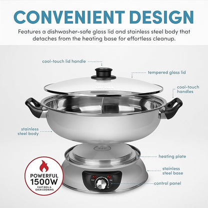Aroma Housewares ASP-610 Dual-Sided Shabu Hot Pot, 5Qt, Stainless Steel Aroma Housewares 3 Uncooked/6 Cups Cooked Rice Cooker, Steamer, Multicooker, 2-6 cups, Black