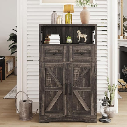 Befrases Farmhouse Storage Cabinet with Drawers and Shelf, Freestanding Kitchen Pantry Storage Cabinet, Floor Hutch Cupboard for Kitchen, Living Room, Home Office, Dark Rustic Oak