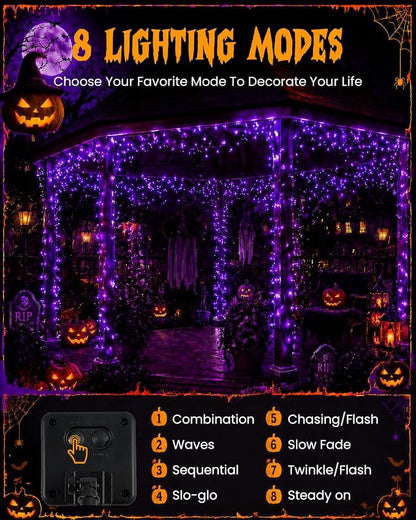 Solar Halloween String Lights Outdoor 2Pack 80FT 200LED Purple Fairy Lights | 8 lighting Modes, Auto On/Off, IP65 Waterproof, Copper Wire Twinkle Lights for Garden Tree Patio Halloween Decorations
