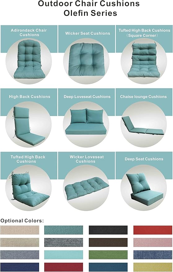 Indoor Outdoor High Back Rocking Chair Cushions Replacement Patio Seat Cushion Fade Resistance, Set of 4 Blue Lake