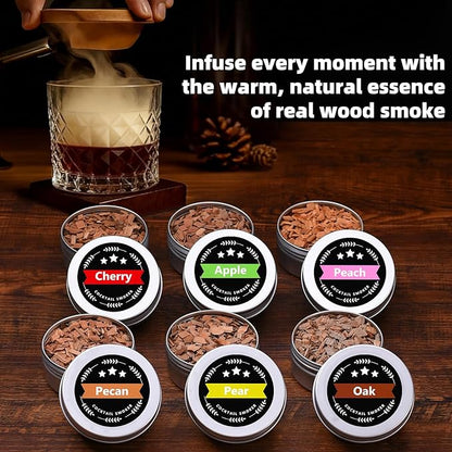 18Pcs Wood Chips for Smoker, Natural Cocktail Smoker Chips Kit-Apple, Pecan, Cherry, Oak, Pear, Peach for Whiskey Lover, Bourbon, Men, Dad, Husband, Home Bar, Drinks, Smoker Accessory