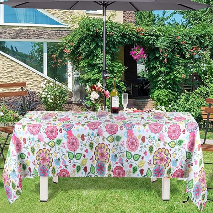 EHouseHome Outdoor Indoor 60x84 inch Rectangle Tablecloth with Umbrella Hole and Zipper, Waterproof Zippered Patio Cloths, Spring/Summer Table Covers for Backyard Circular Table/BBQs/Picnic