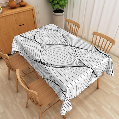 Black White Striped Tablecloth Waterproof Abstract Modern Wave Stripes Washable Wrinkle Free Spill Proof Decorative Table Cover for Dining Table Farmhouse Kitchen Restaurant 70x140 Inch