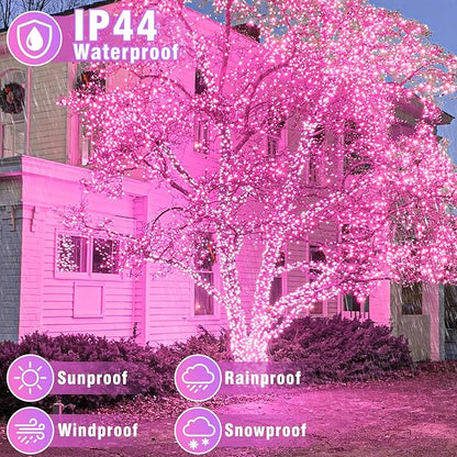165FT 500 LED Outdoor String Lights, Plug in Christmas Lights Indoor Waterproof, 8 Modes Connectable Fairy Twinkle Lights Clear Wire for Outside Bedroom Patio Wedding Garden Party Decorations, Pink