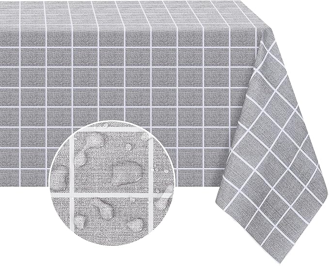 Romanstile Rectangle Vinyl Tablecloth, 100% Waterproof Oil-Proof Checkered Plastic Table Cloth, Heavy Duty Wipeable Table Covers for Dining, Camping, Picnic, Outdoor - 54 x 78 Inch, Grey