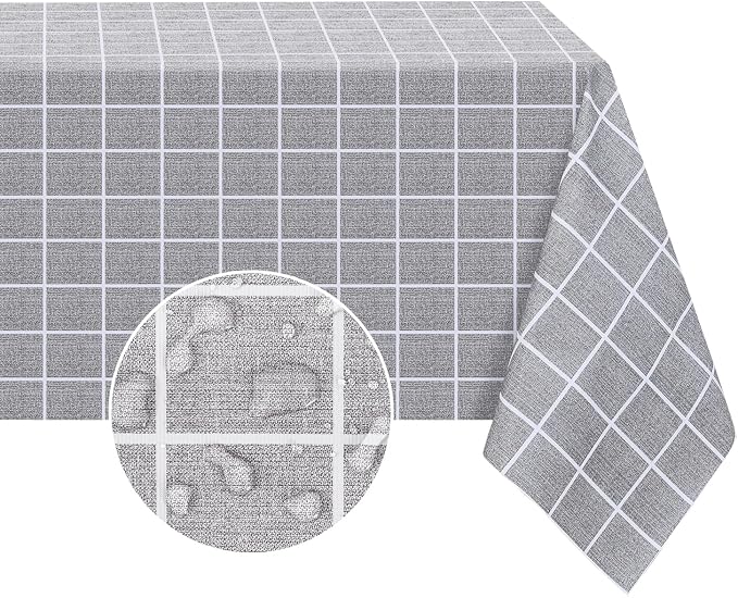 Romanstile Rectangle Vinyl Tablecloth, 100% Waterproof Oil-Proof Checkered Plastic Table Cloth, Heavy Duty Wipeable Table Covers for Dining, Camping, Picnic, Outdoor - 54 x 120 Inch, Grey