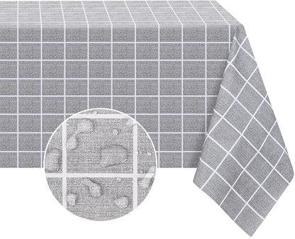 Romanstile Rectangle Vinyl Tablecloth, 100% Waterproof Oil-Proof Checkered Plastic Table Cloth, Heavy Duty Wipeable Table Covers for Dining, Camping, Picnic, Outdoor - 60 x 84 Inch, Grey