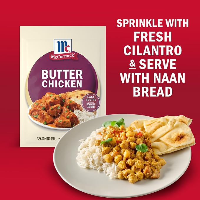 McCormick Seasoning Mix, Butter Chicken, For Aromatic Indian Butter Chicken That’s Ready in 30 Minutes, 0.87 oz (Pack of 12)