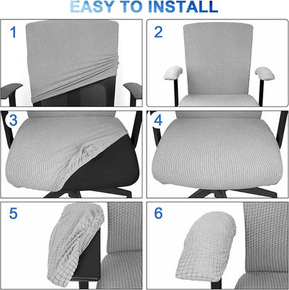 Tallew 4 Pcs Office Chair Covers Stretchable Armrest Seat,XL,Silver Gray | Universal Fit Office Desk Chairs, Protective Seat Backrest Slipcovers, Stretchable Prevent Wear, Easy Install for Rotating