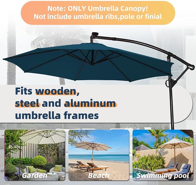 10ft Patio Umbrella Replacement Canopy for 8 ribs, Fits Hanging Offset Cantilever Market Outdoor Patio Shades，Canopy Only
