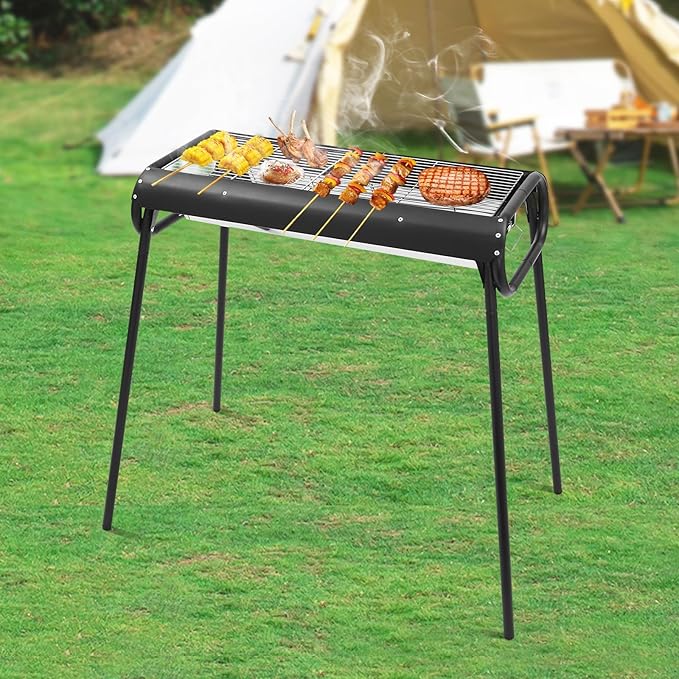 Portable BBQ Griddle, 11.54 x 10.04 In and 13.58 x 10.04 In Large Area Charcoal Grill, Detachable Outdoor BBQ Grill for Outdoor Camping, Picnics, Gatherings, Parties, Traveling