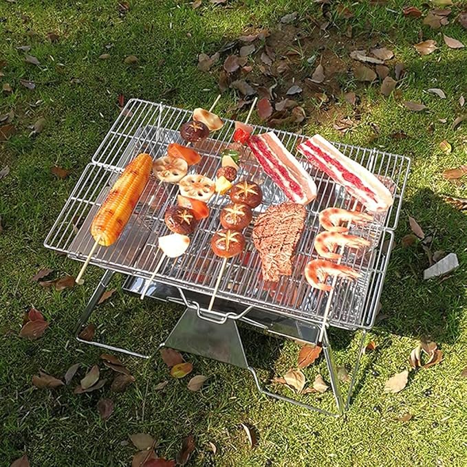 Charcoal Grills BBQ Grill Folding Campfire Grill Portable Stainless Steel Charcoal BBQ Grill Stove for Outdoor Hiking BBQ Charcoal Grill Cooking