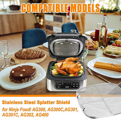 Stainless Steel Splatter Shield for Ninja Foodi AG301, Air Fryer Accessories, Air Fryer Splatter Guard Compatible with Ninja Foodi AG300, AG300C,AG301C, AG302, AG400